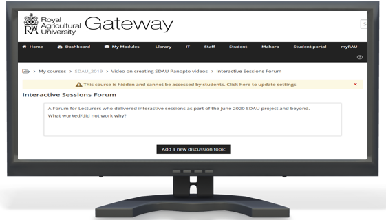 Image of computer with screenshot of Gateway with text 'Interactive Sessions Forum'