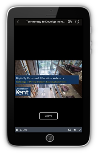 Image of mobile device with image of screenshot of Digitally Enhanced Education Webinars by University of Kent