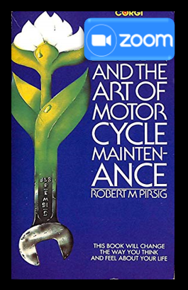 Image of adapted book cover with Zoom logo for 'Zen and the Art of Motorcycle Maintenance by Robert. M. Pirsig
