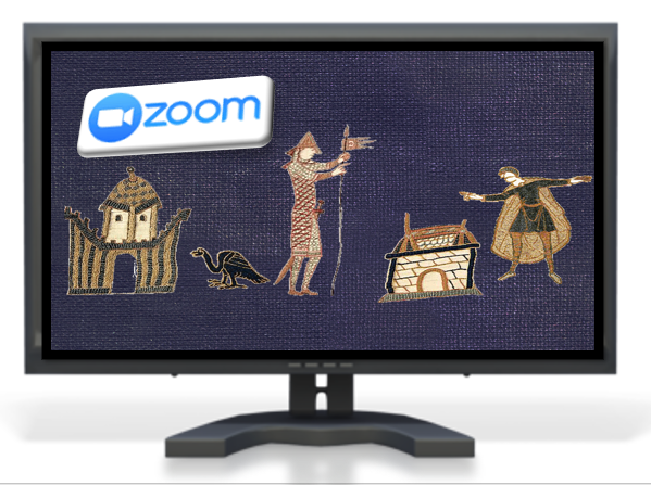 Image of computer, figures, bird, house and Zoom logo