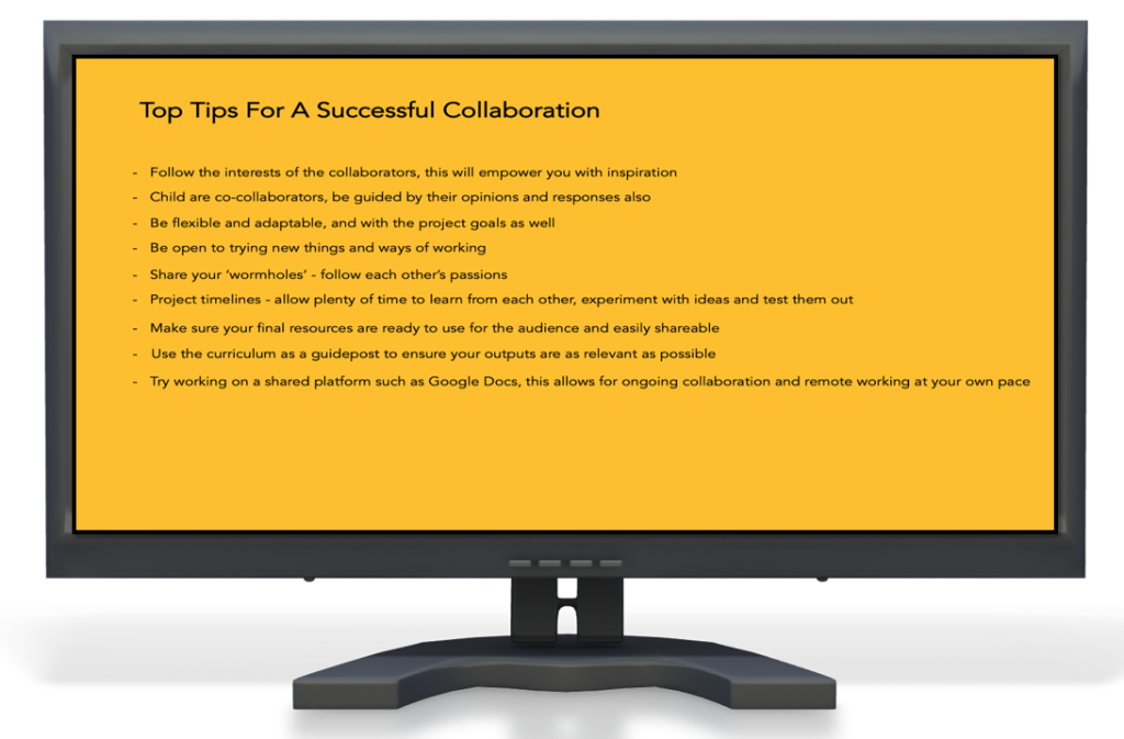 Image of computer and text exploring top tips for collaboration