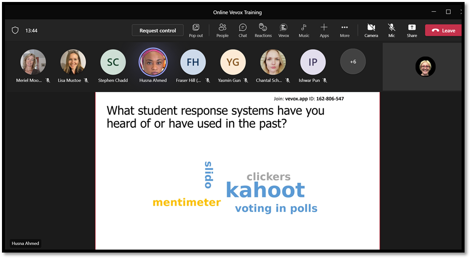 Screenshot of staff training session on Microsoft Teams with Vevox poll